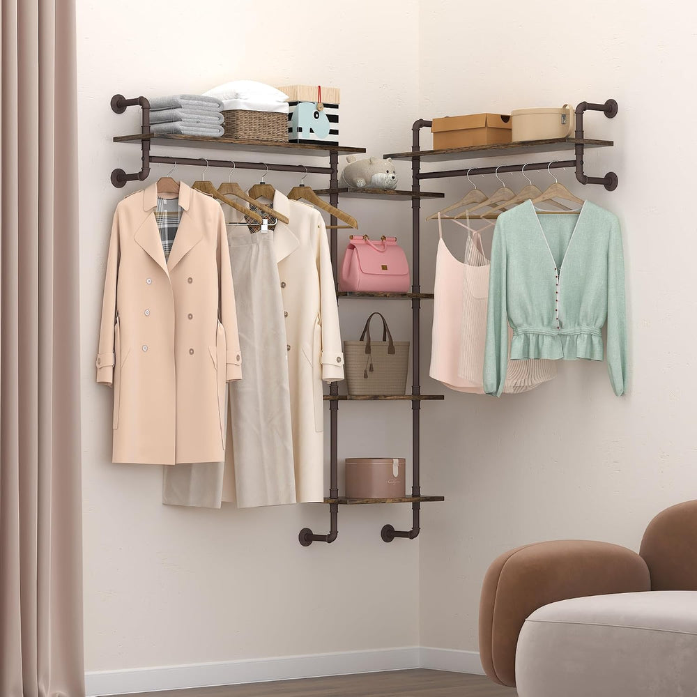 Helsin 5-Tiers 74inch Large Rustic Industrial Pipe Floating Shelving, Wall Mo...