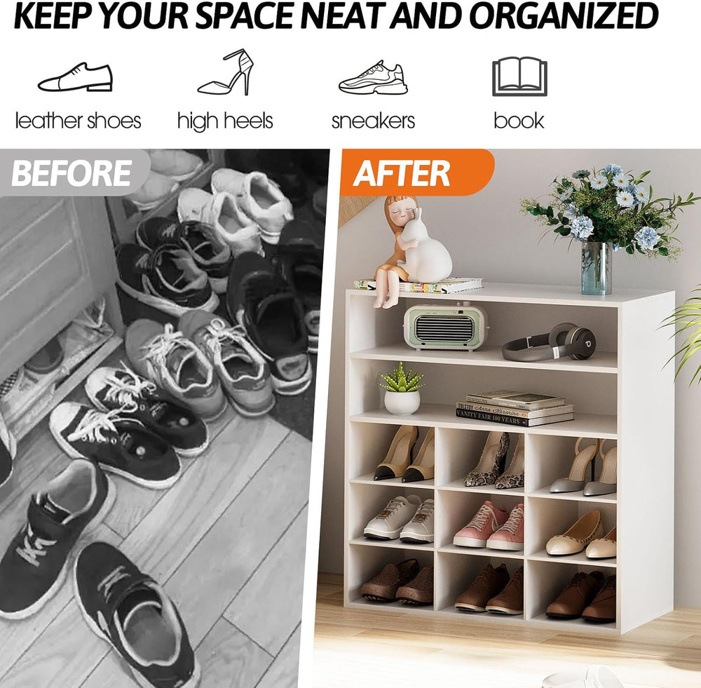 Garden 4 you Shoe Rack Organizer, 5-Tier Wood Cubby Shoe Rack with 2 Storage ...