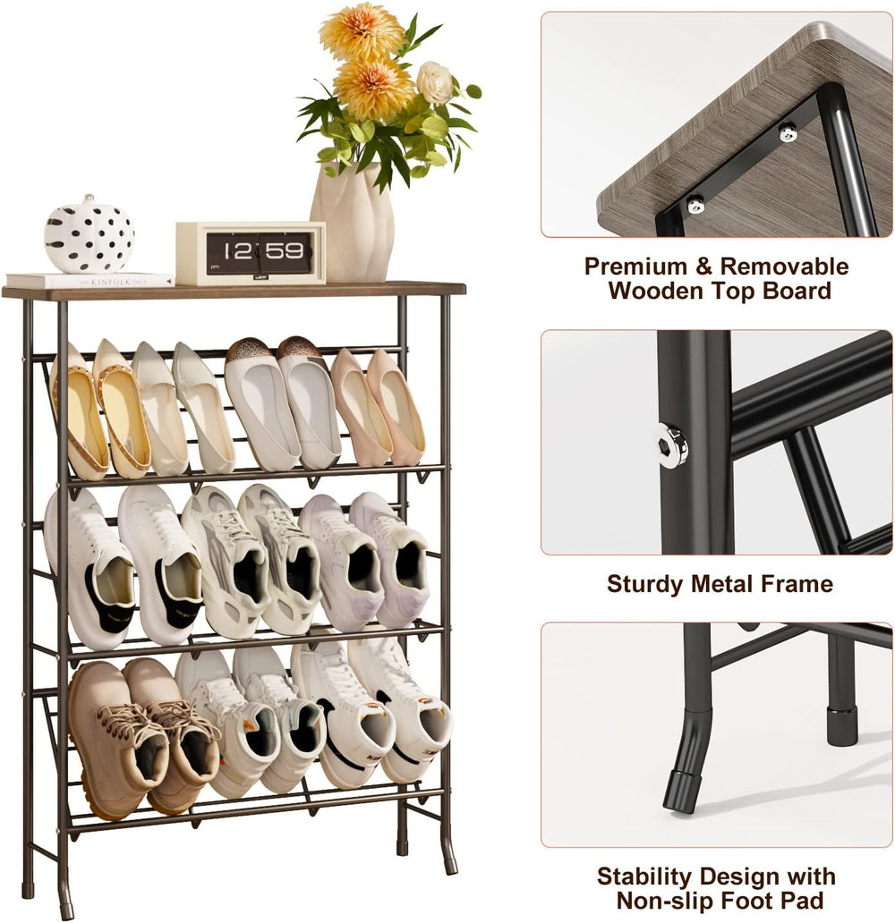 JZM Shoe Rack Storage, Narrow 4 Tier Metal Shoe Storage Shelf, Free Standing ...