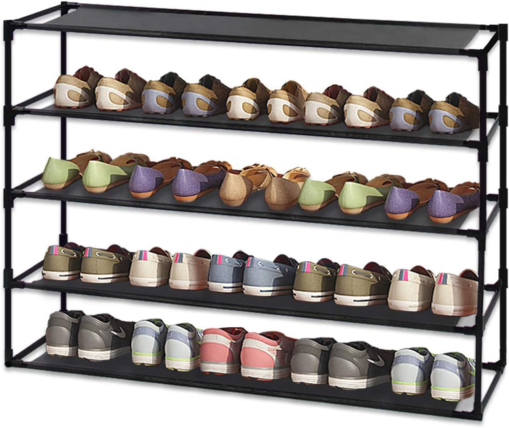 Jerry & Maggie 5 Tier Fabric Shoe Rack, 39 in W x 11 in D x 29 in H, Wate...