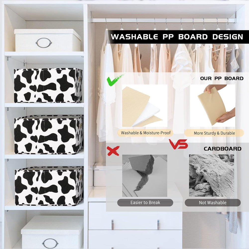 ANMINY Cow Print Basket Fabric Bins with Label Window, 2PCS 17"x11.8&quo...