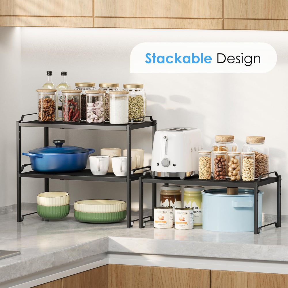 2 Pack 11” Depth Expandable Kitchen Cabinet Organizer Shelves, Metal Kitchen ...