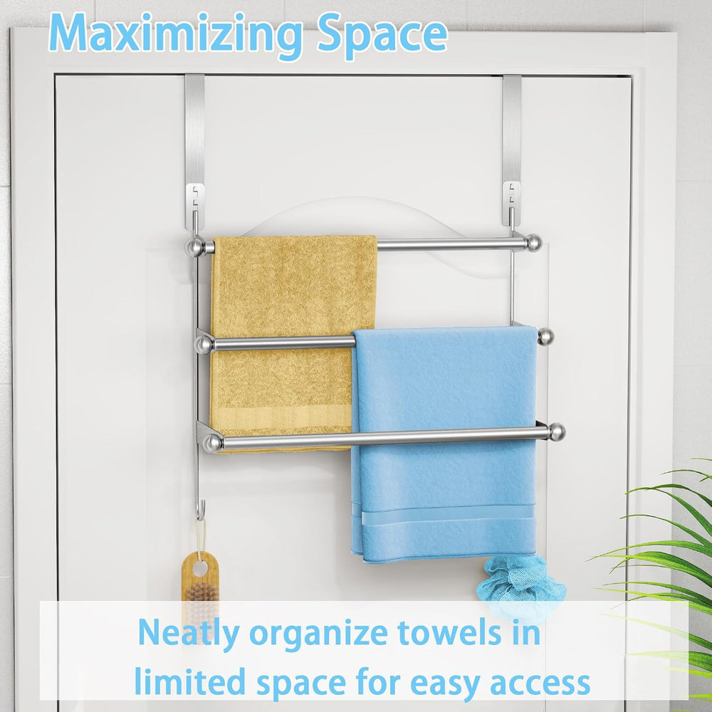 Over The Door Towel Rack,304 Stainless Steel Towel Rack with 2 Hooks, 3 Tier ...