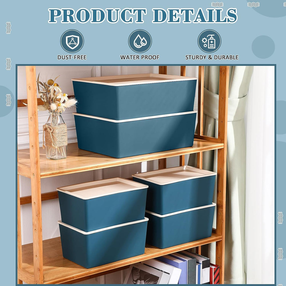 Menkxi 6 Pcs Large and Small Plastic Storage Bins with Lids 14.4 x 10.4 x 5.1...