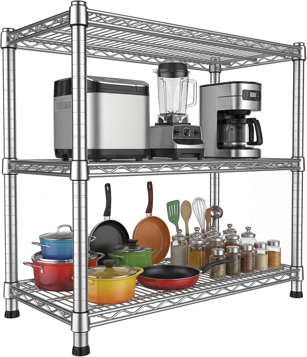 3-Shelf Metal Wire Shelving Unit Adjustable Metal Shelf Heavy-Duty Steel Stor...