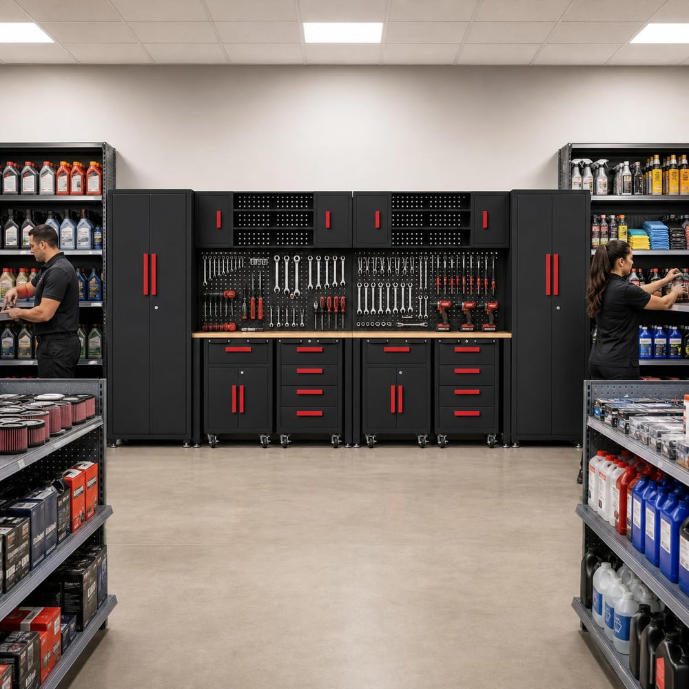 12-PC Heavy Duty Steel Garage Storage Cabinet System & Bench,Red