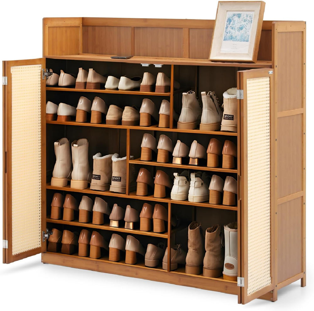 Athena Collection 45" Bamboo Shoe Storage Cabinet with Doors, 6-Tiers Sh...