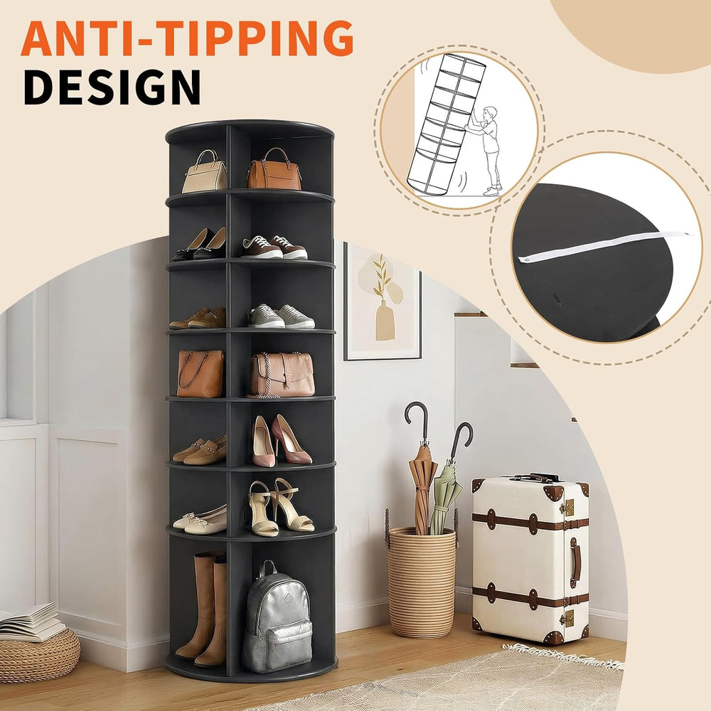 VINGLI Black Rotating Shoe Rack Tower, 7 Tier 360° Shoe Storage for Closet, 7...