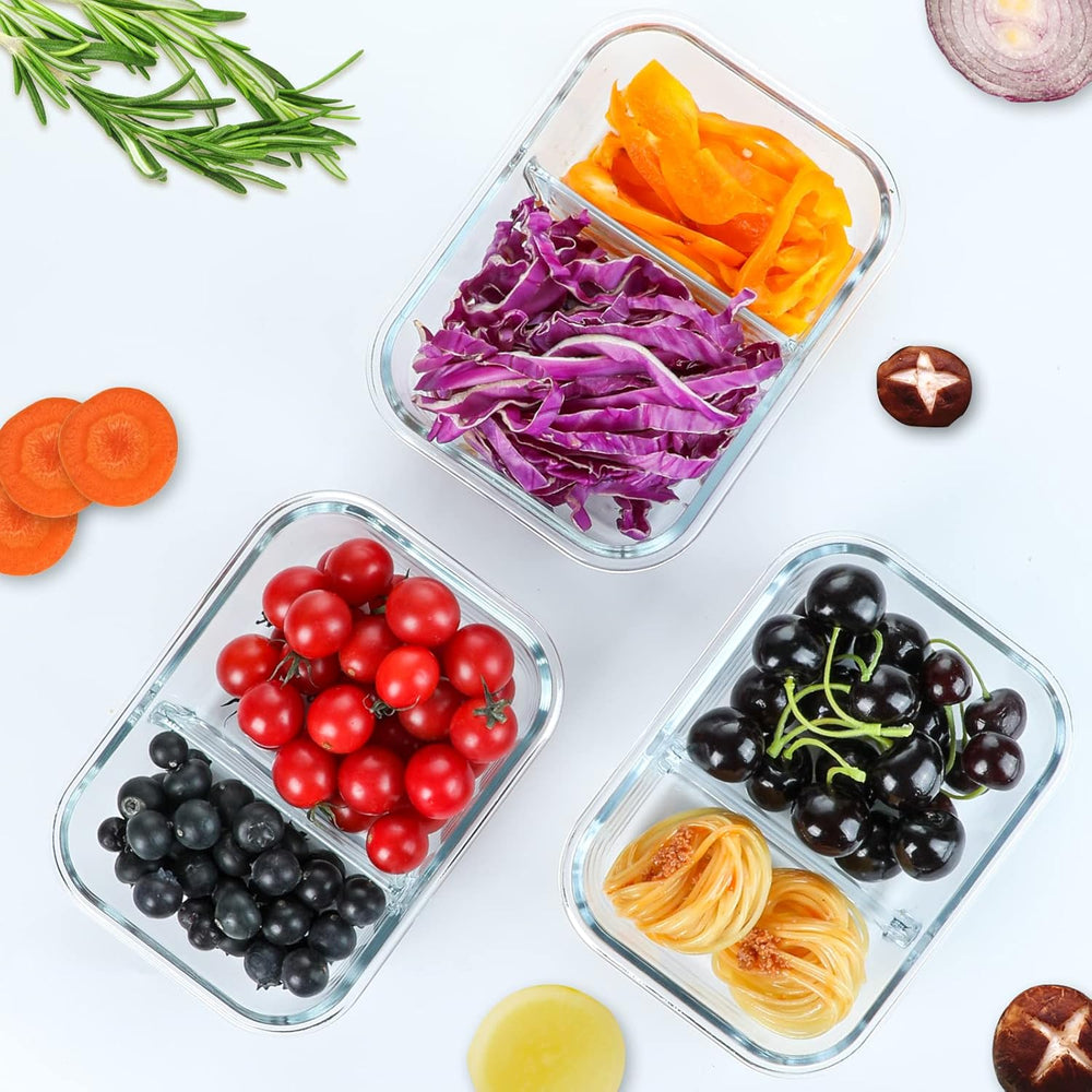 M MCIRCO 10 Pack,30 oz, 2 Compartments Glass Meal Prep Containers with Lids
