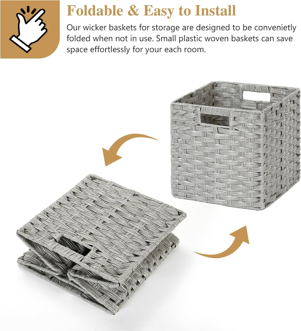 DULLEMELO Wicker Baskets With Liner Set of 4, 11x11x11 Inch Collapsible Stora...
