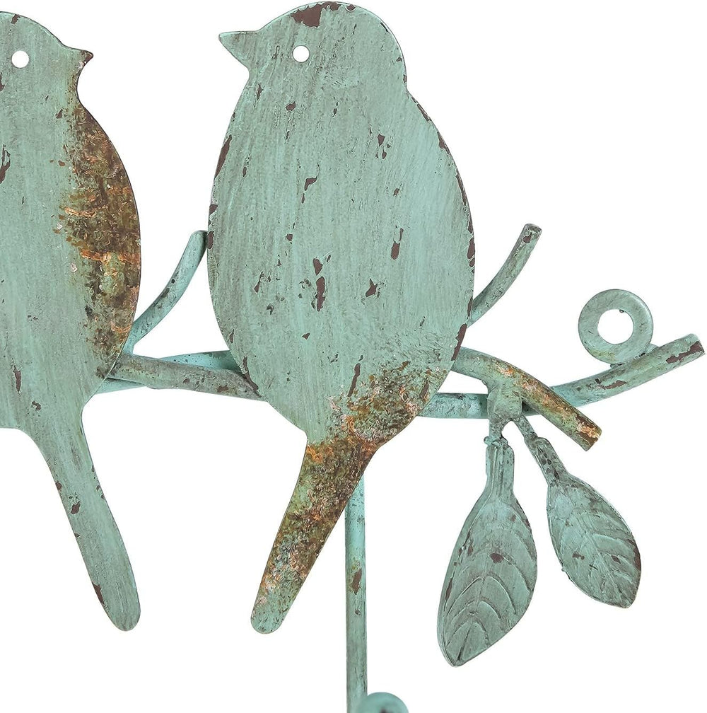 Vintage Metal Wall Mounted Coat Rack with 3 Hooks, Birds on Tree Branch Hange...