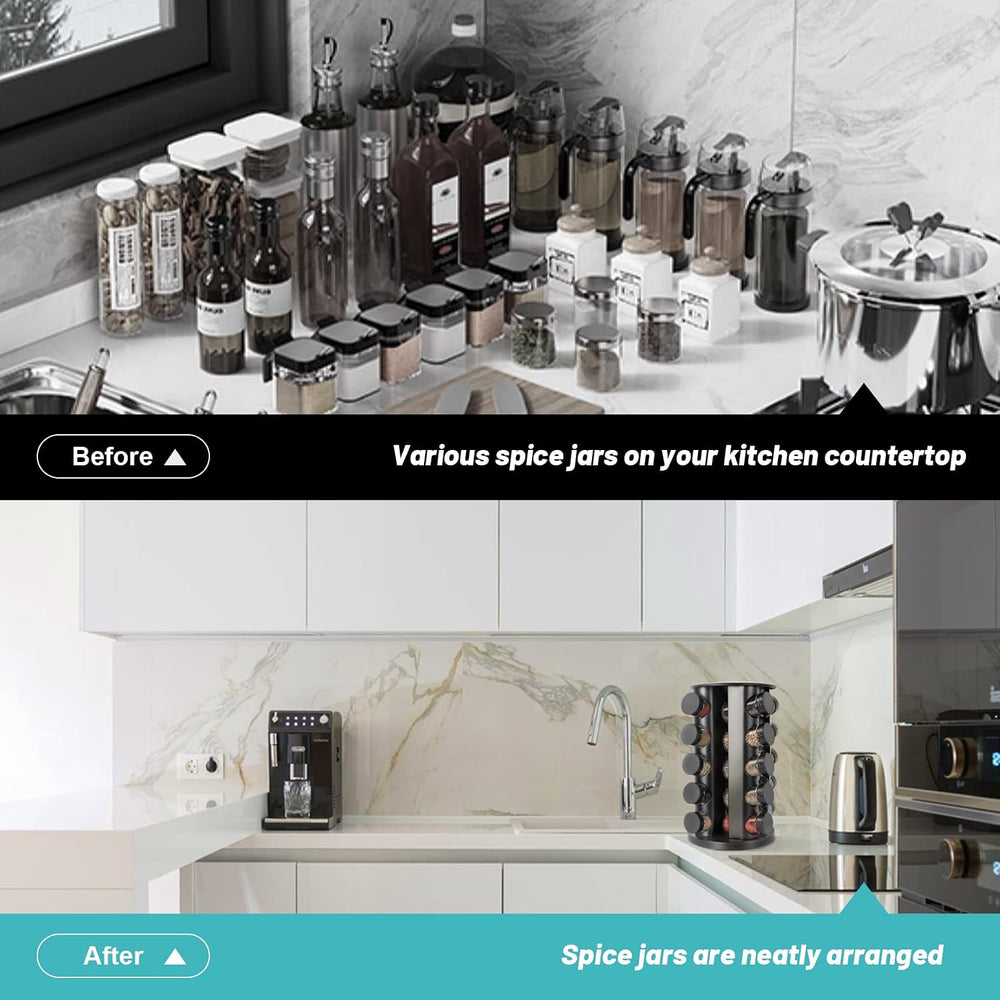Tianifa Black Countertop Rotating Spice Rack, Round Empty 20-Jars Revolving S...