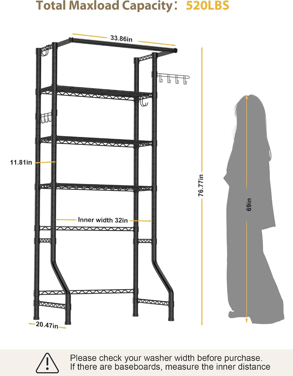 Over Washer and Dryer Shelves, 3 Tiers Heavy Duty Laundry Room Shelf