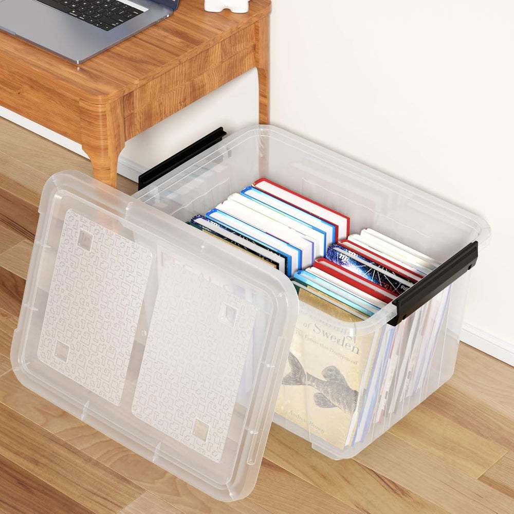 4-Pack 50 Quart Plastic Storage Bin, Stackable Wheeled Box, Clear