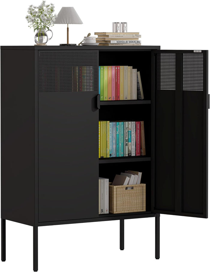47" Black Metal Storage Cabinet Office Storage Multipurpose Cabinets