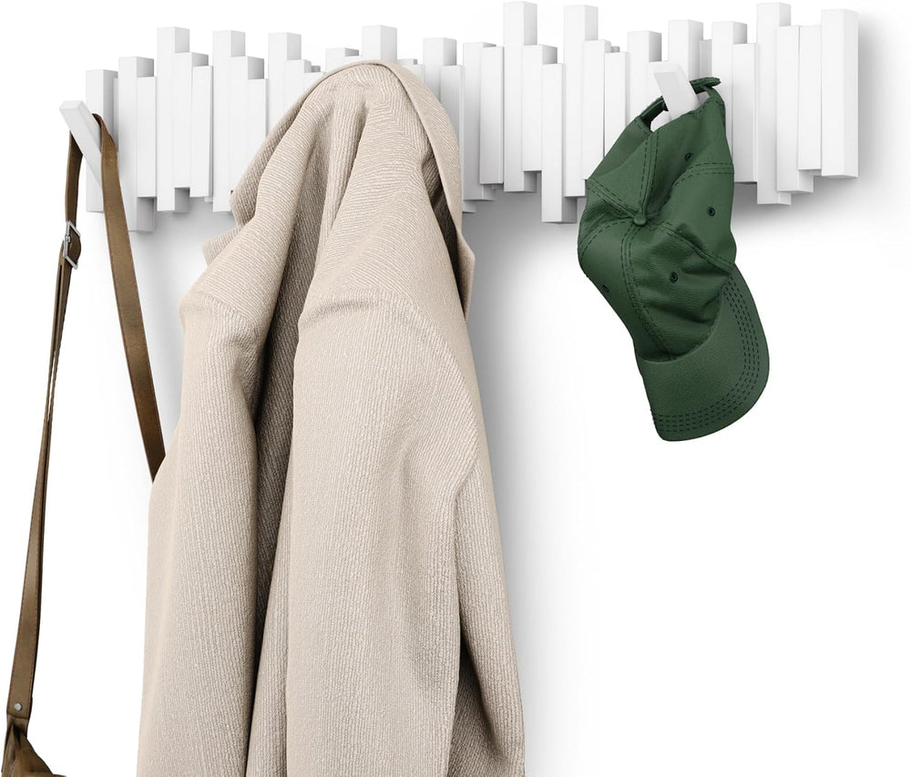 Umbra Sticks Wall Coat Rack, Wall Mount 8 Retractable Hooks, White