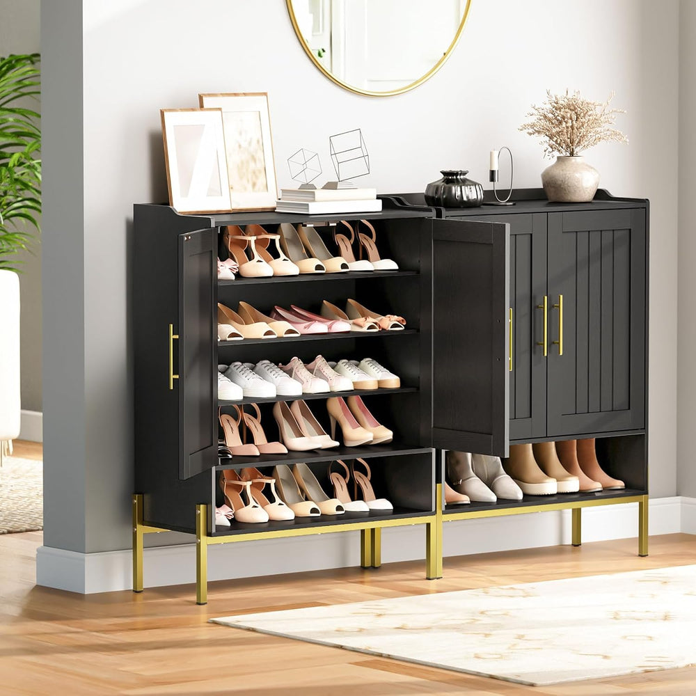 HOOBRO Shoe Cabinet, 5-Tier Shoe Storage Organizer with Doors, Wooden Shoe Ca...
