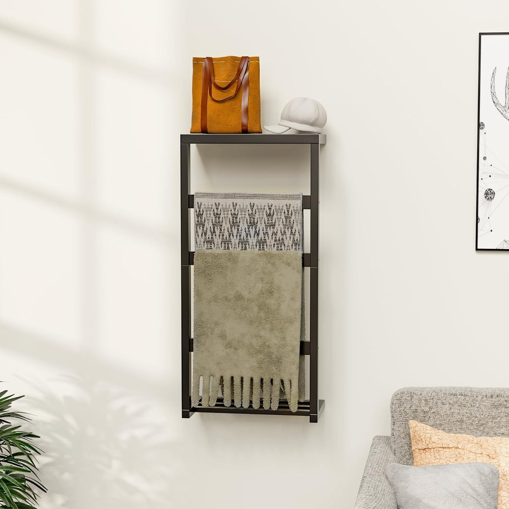 Bamboo Wall Blanket Ladder, 4-Tier Towel Racks, Blanket Holder with Anti-Slip...