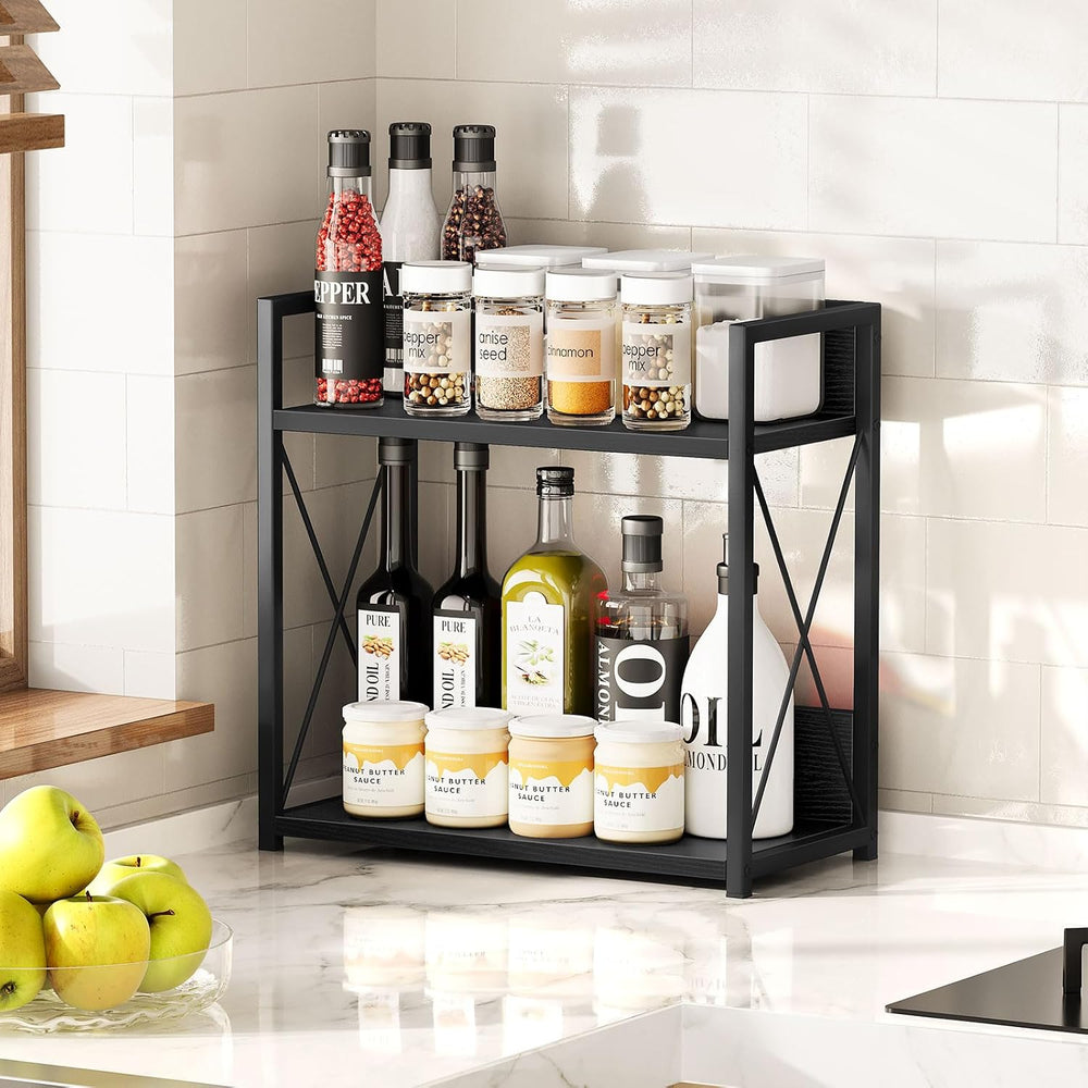 Giikin Kitchen Countertop Organizer, 2 Tier Coffee Bar Organizer, Black Spice...