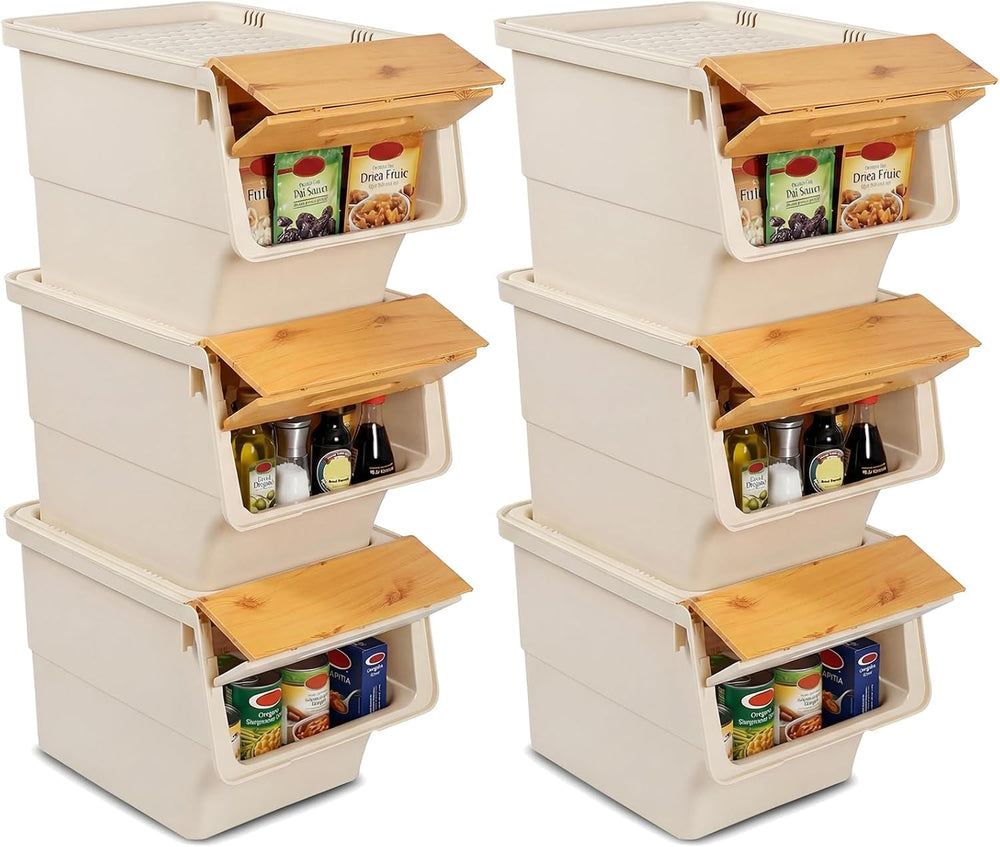 GIANTEX 6 Pack Plastic Stackable Storage Bins with Lids & Wheels, 35 QT