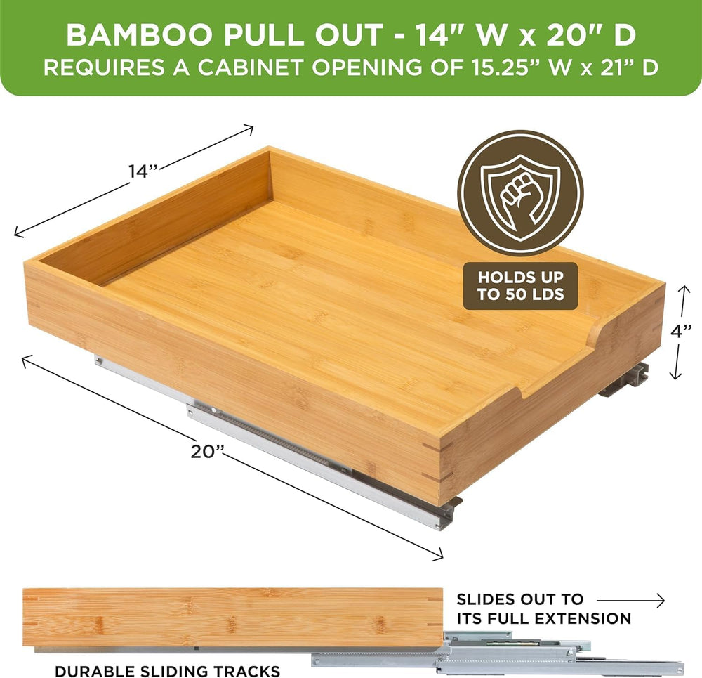 HOLDN’ STORAGE Bamboo Wooden Pull Out Cabinet Organizer 14" W x 21" D