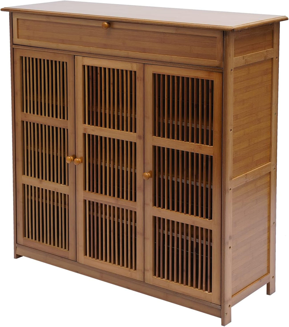 Bamboo Shoe Storage Cabinet with Drawer and Wide Top,5-Tier Shoe Storage Cabi...