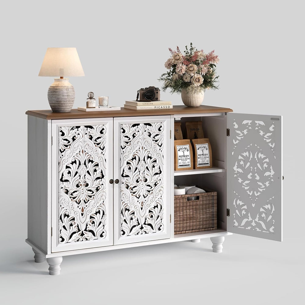 JOINICE 42.5" Accent Storage Cabinet with 3 Doors for Living Room,White