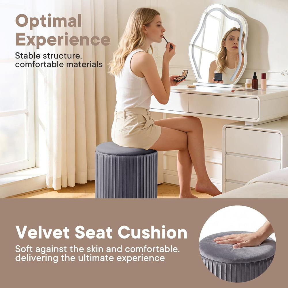 DUMOS Round Ottomans with Storage Set of 2, Vanity Stool, Foot Stool