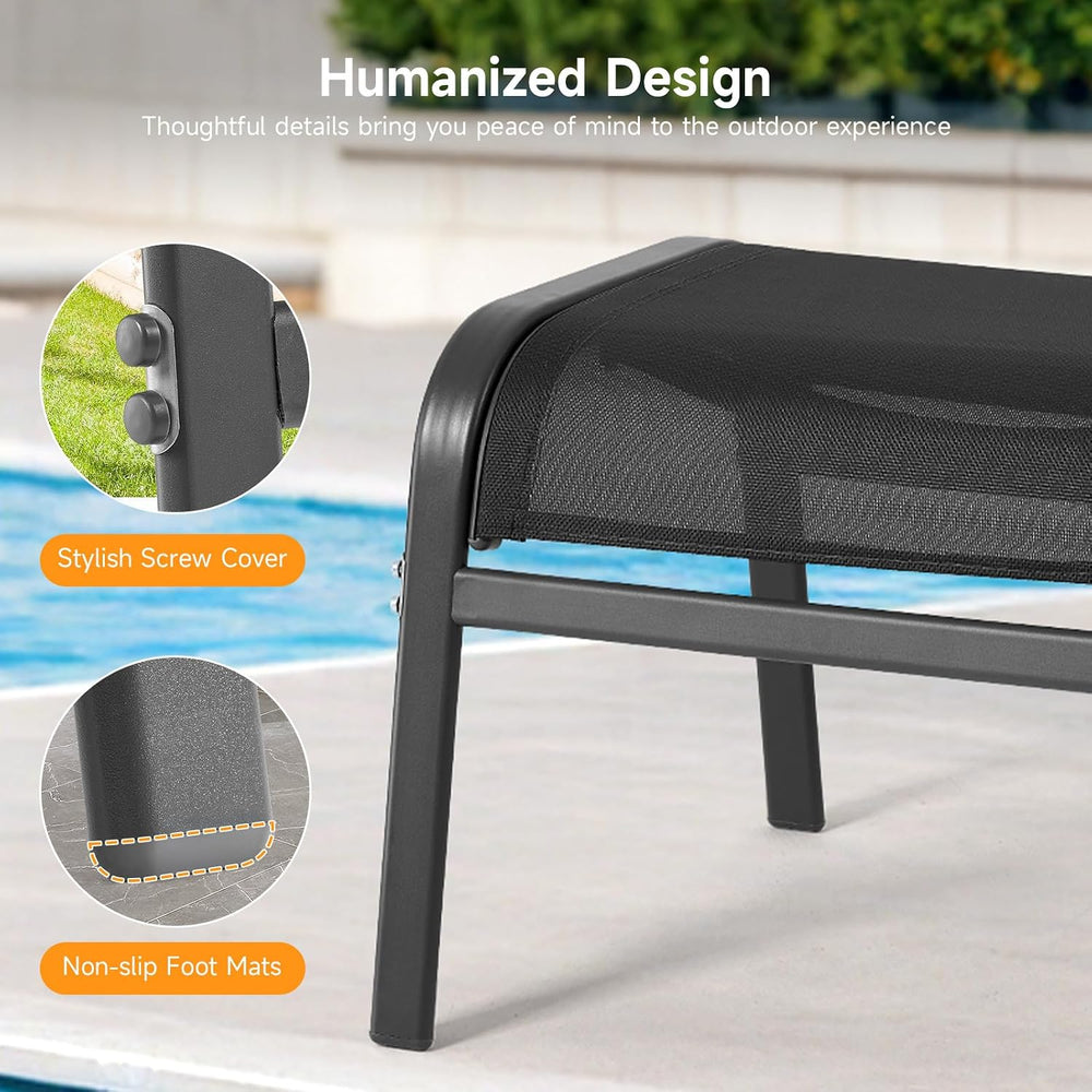 ONBRILL Outdoor Ottoman Set of 2, Oversized Outdoor Foot Rest, Black