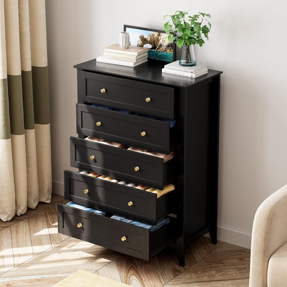 GarveeHome 5 Drawer Dresser for Bedroom, Black Dresser with Deep Drawers &amp...
