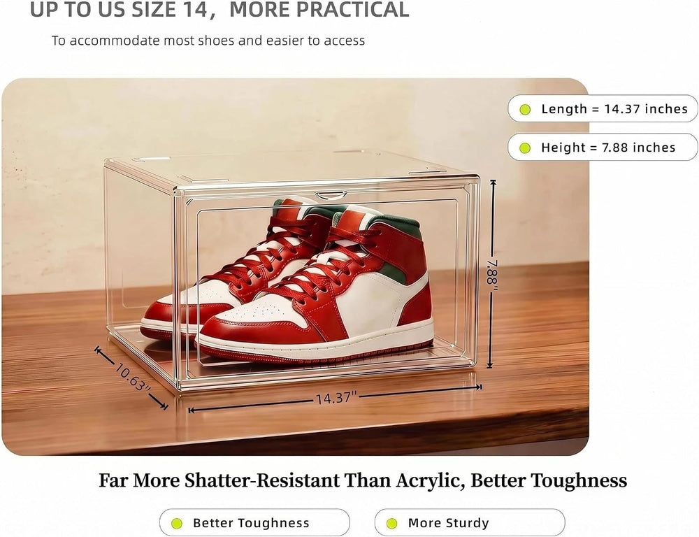 6 Pack Thickened Shoe Boxes Clear Plastic Stackable, Substantial Sneaker Stor...