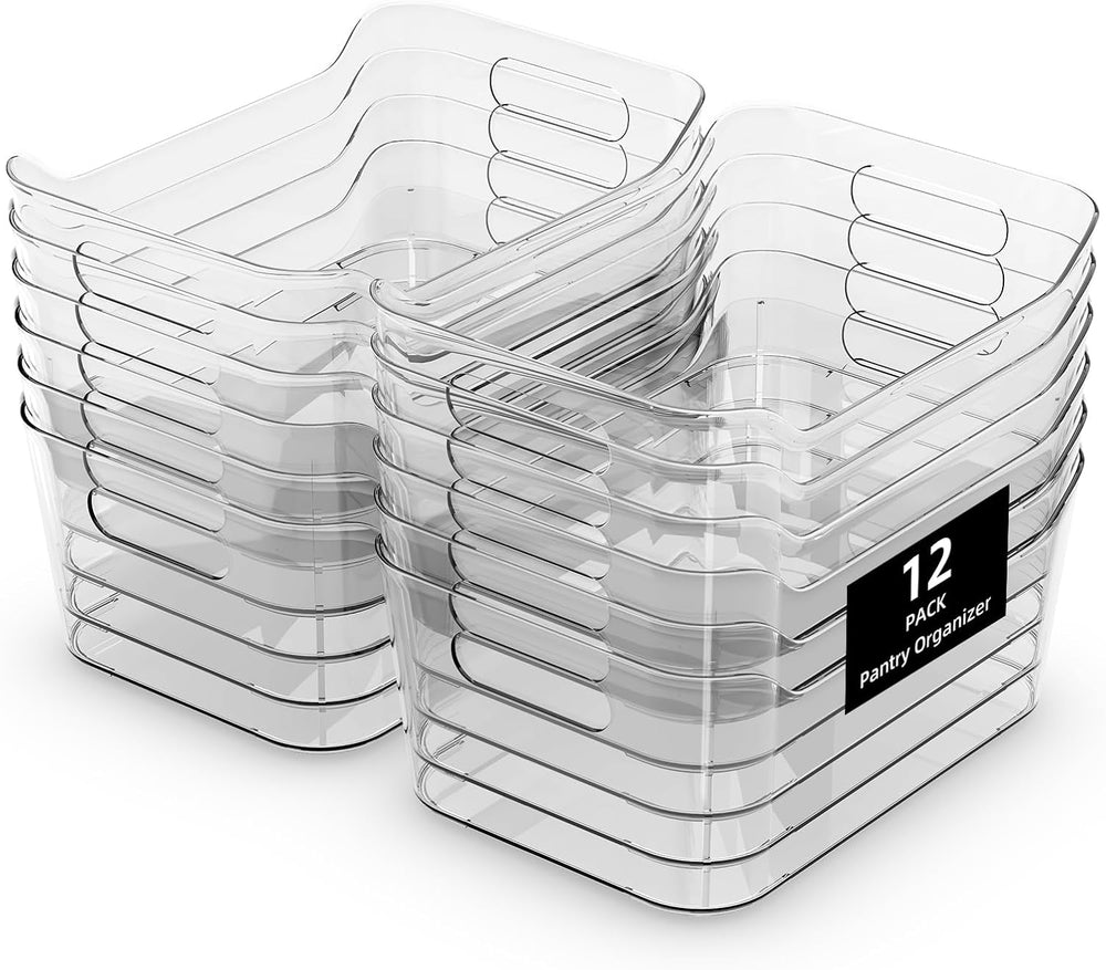 12 Pack Clear Plastic Storage Bins, Pantry Organizers and Storage, Multi-Use ...