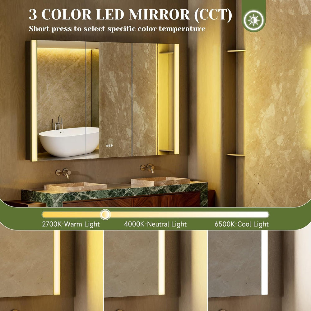 64x40 Inch Lighted Medicine Cabinet with Mirror, Recessed Medicine Cabinet Mi...