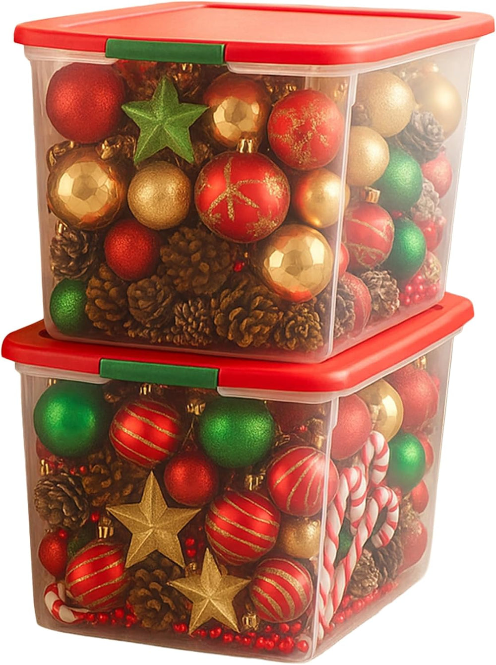 HOMZ Clear Plastic Storage Bin with Secure Latching Red Lid, 64 Qt, 2 Pack