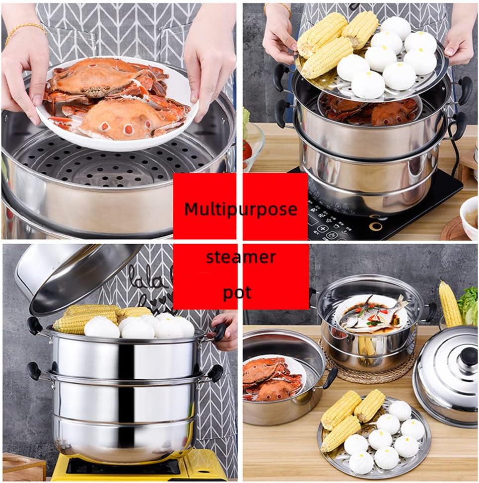 Steamer Pot 11inch Steam Pots for Cooking Steamer Pot with Lid 3-tier Multipu...