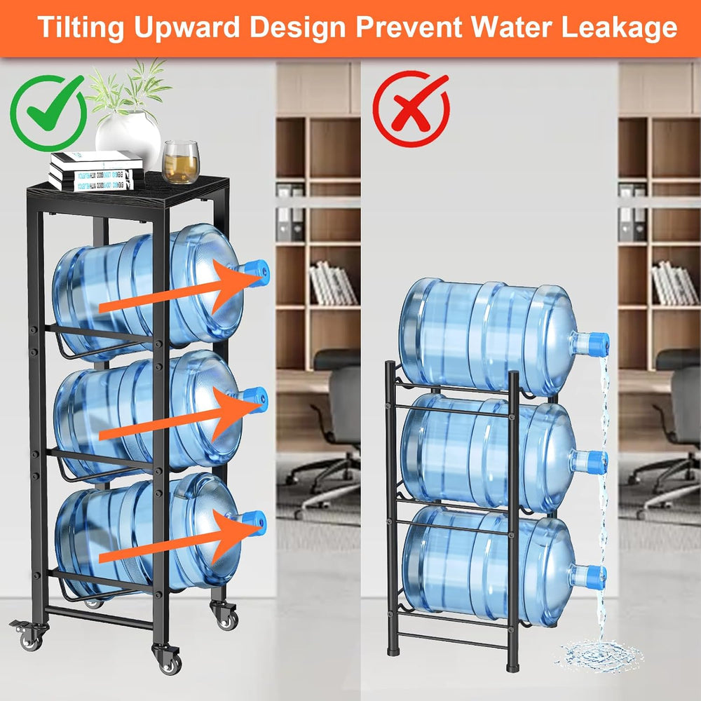 5 Gallon Water Bottle Jug Holder 3-Tier Organizer with Lockable Casters Heavy...