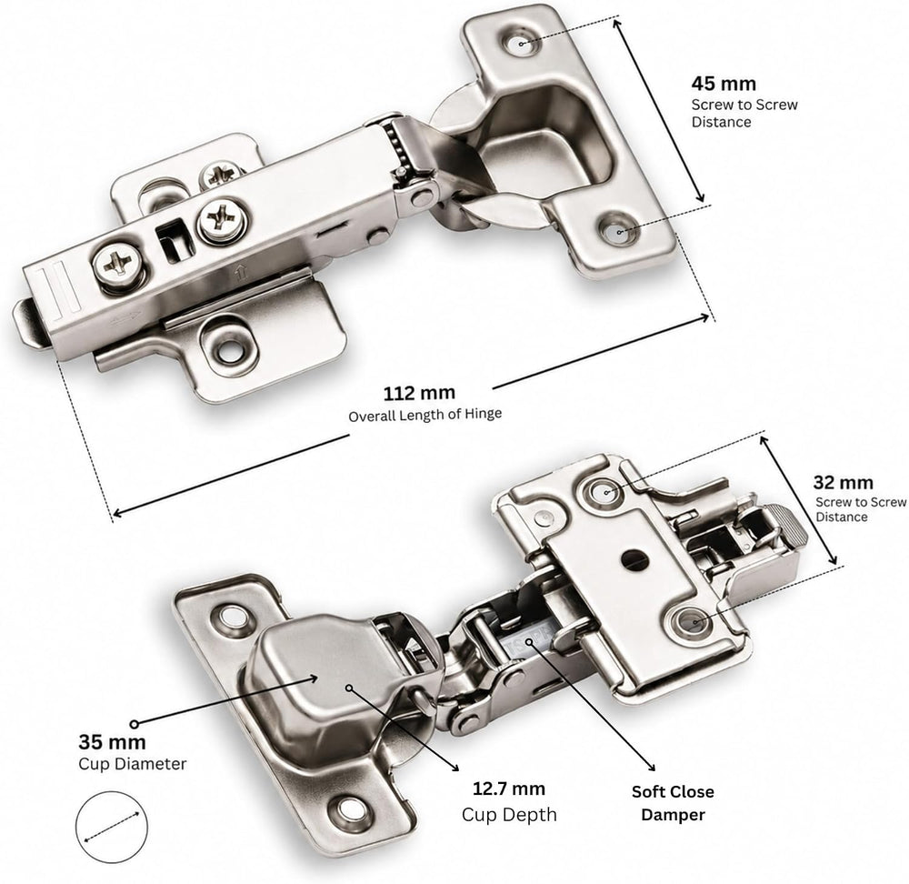 Berta, 100-Pack Full Overlay 110° Soft-Close Frameless Cabinet Hinges