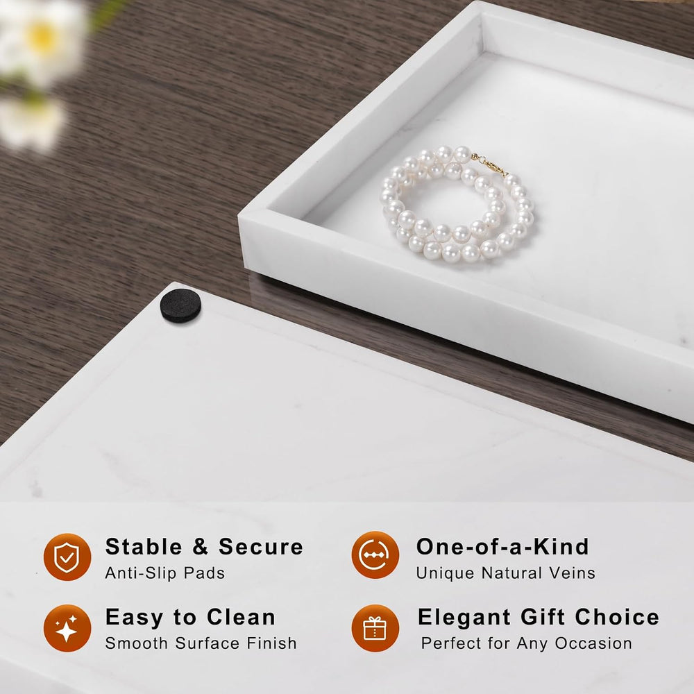 Bathroom Tray for Countertop, Marble Perfume Tray for Dresser Organizer, Marb...