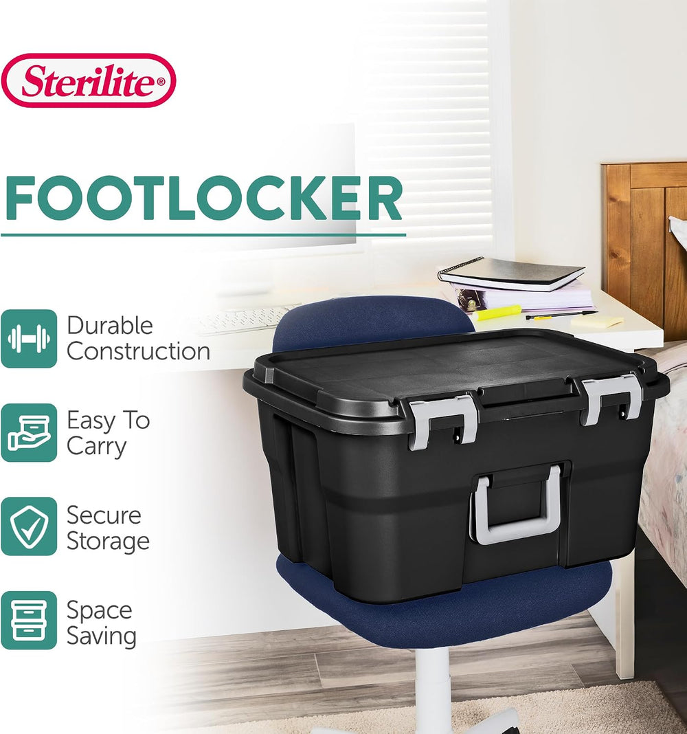 Sterilite 2 Pack Footlocker, 14 Gallon Plastic Storage Container with Latchin...