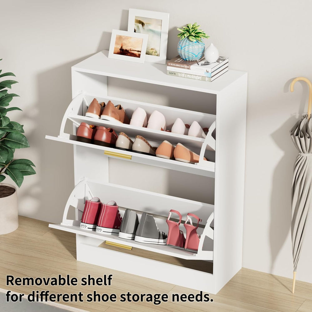 CARPETNAL Shoe Cabinet for Entryway, White Shoe Storage Cabinet with 2 Flip D...