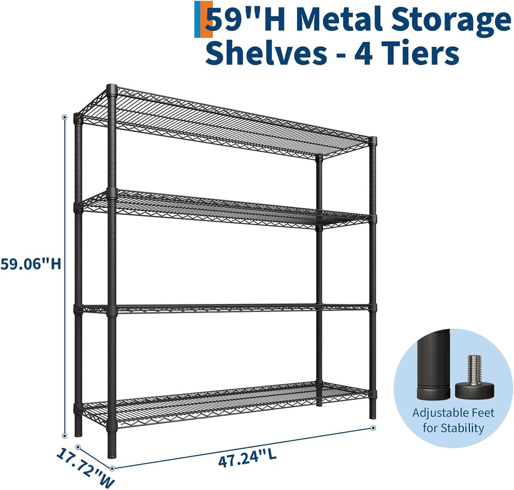 Garvee 4 Tier Storage Shelves 47" Wide Metal Shelving, 2640LBS, for Kitchen