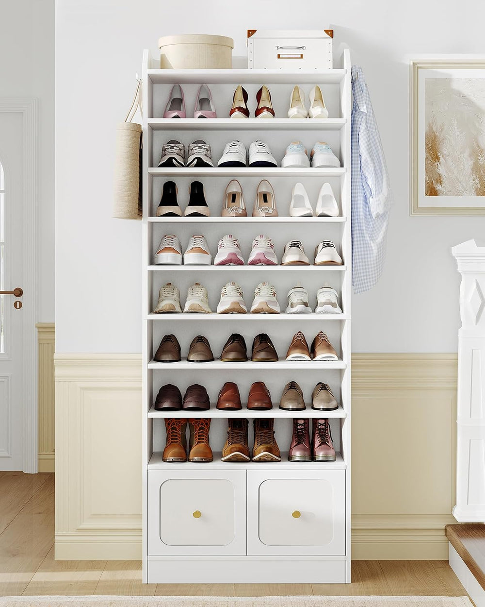 Hzuaneri Shoe Storage Cabinet, 10 Tiers Shoe Cabinet with 2 Cloth Drawers, Wo...