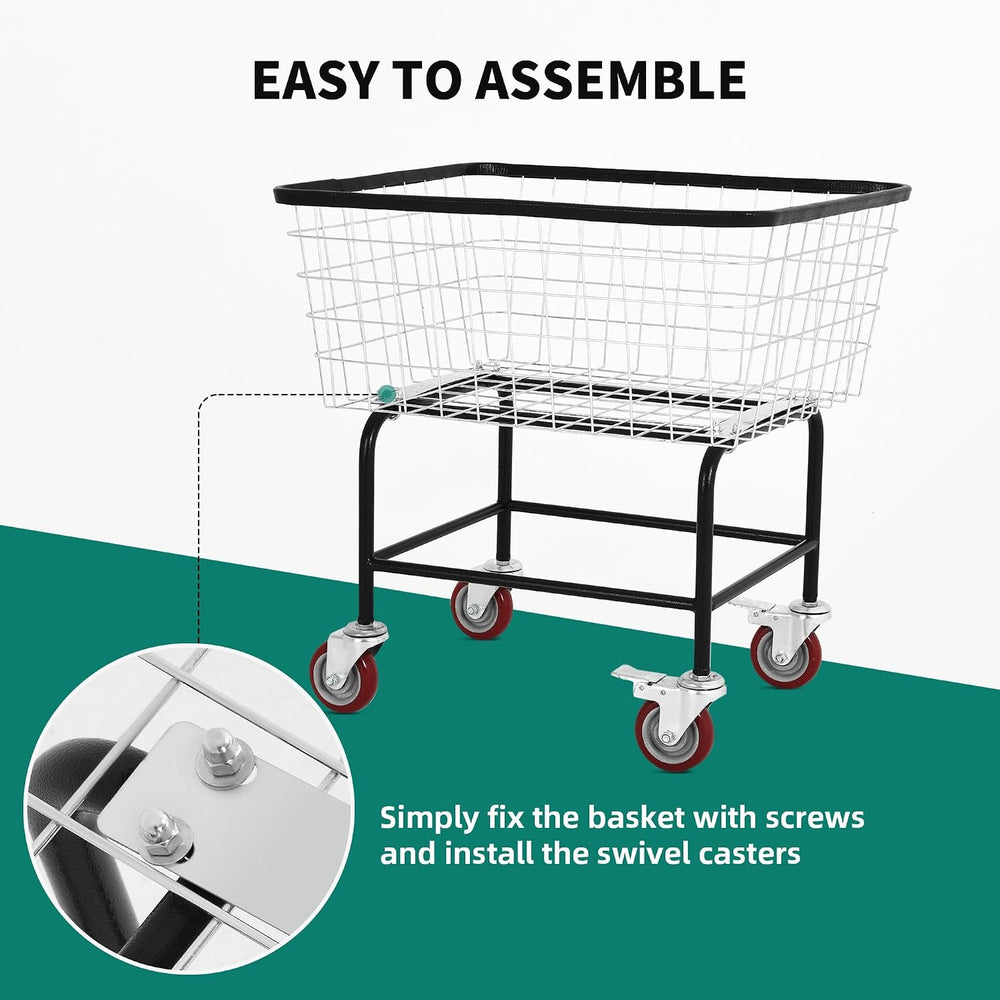 Rolling Laundry Cart with Wheels Holds 4 Washer Loads, Durable Steel