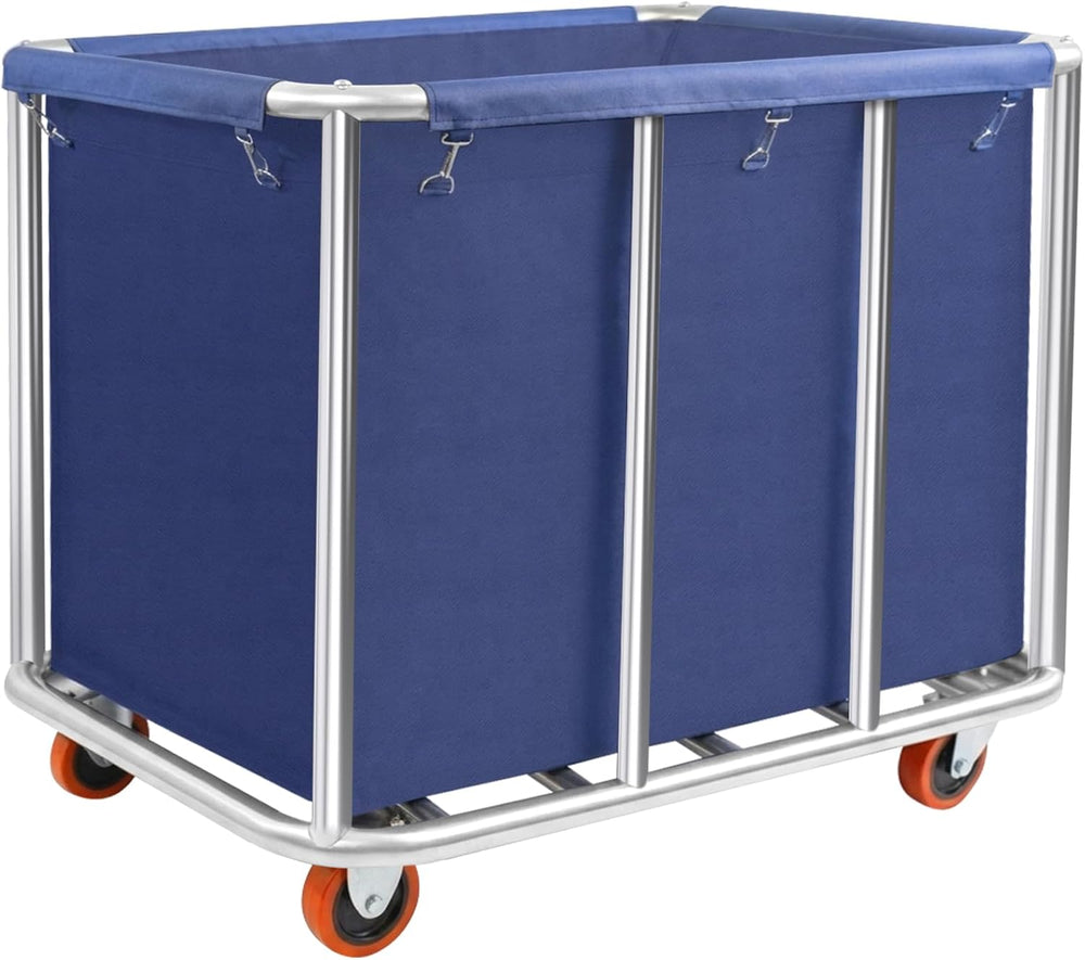 420L Commercial Rolling Laundry Cart, 440lbs Heavy Duty Steel Hamper, Blue
