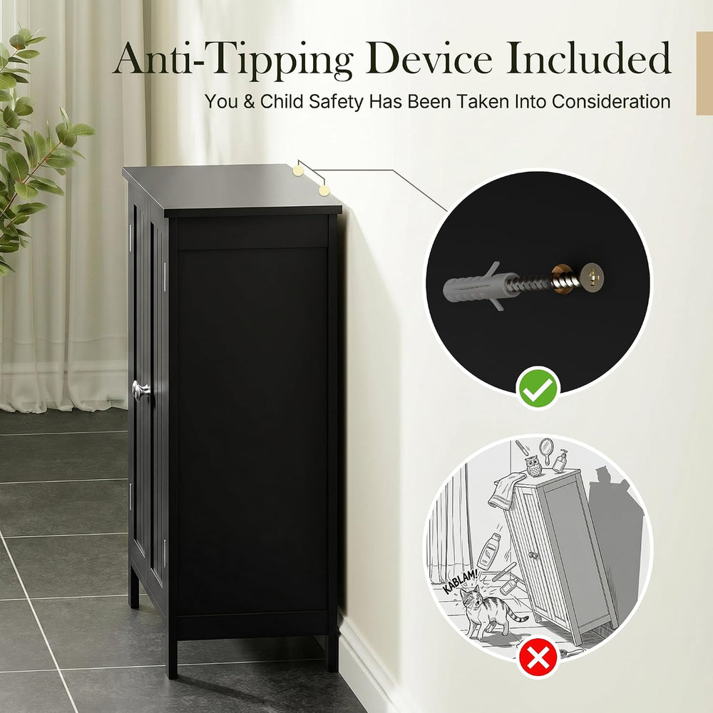 ZENY Bathroom Floor Storage Cabinet with Double Door + Adjustable Shelf, Wood...