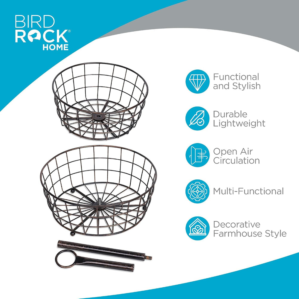 BIRDROCK HOME 2 Tier Wire Fruit Basket | Round Metal Standing Baskets | Fruit...