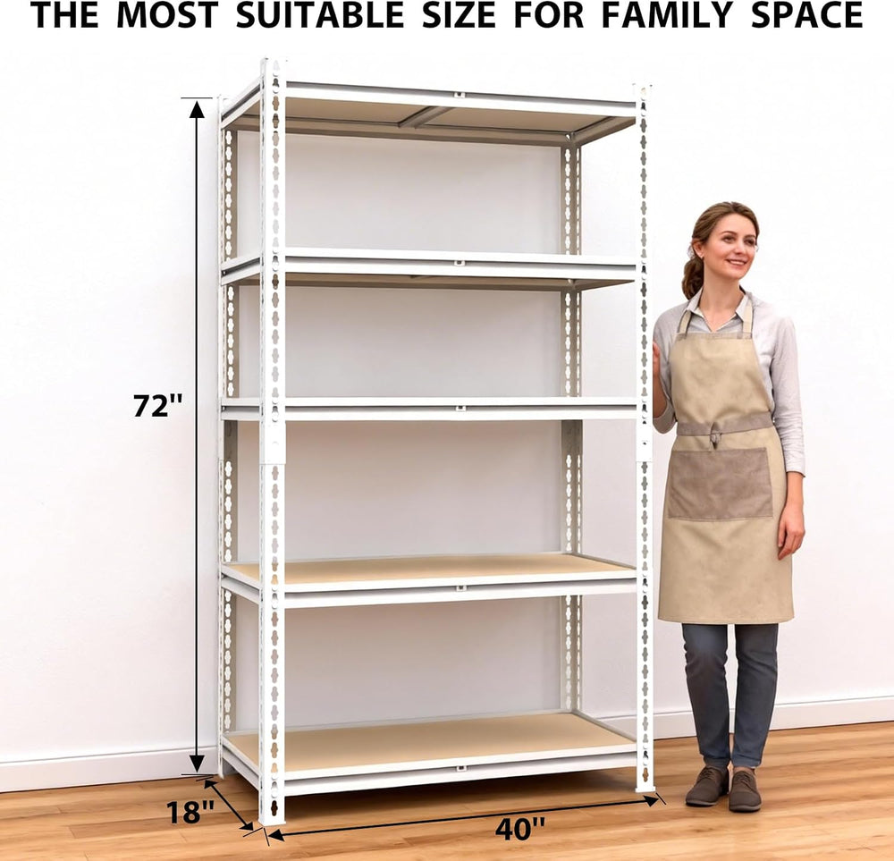 White Storage Shelving Unit，40" W 5 Tier Storage Shelve，Adjustable Heavy...