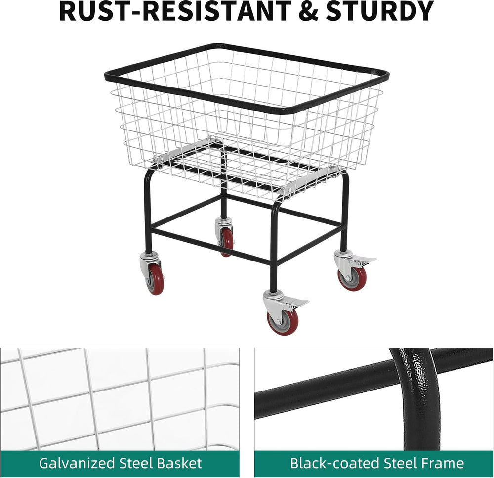 Large Rolling Laundry Cart with Wheels, Holds 2 Washer Loads, Steel