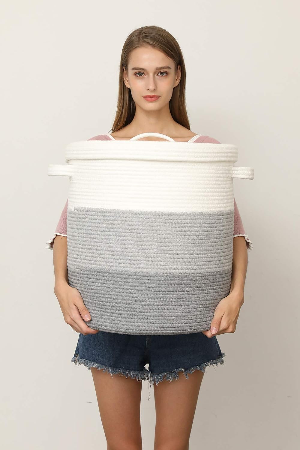 16x18 Inch Extra Large Round Cotton Rope Storage Basket with Lid, Decorative ...