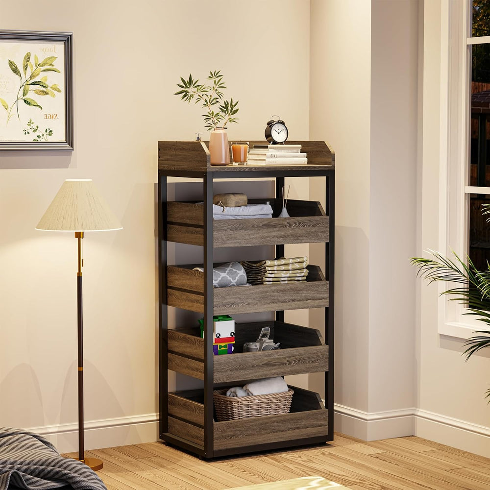 Tribesigns Wood Fruit and Vegetable Storage Rack, 5-Tier Pull-Out Snack Stand...